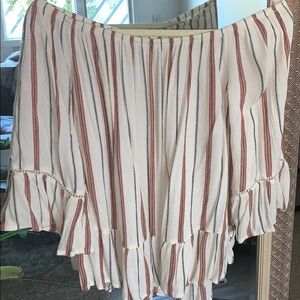 Off the shoulder striped bell sleeve blouse